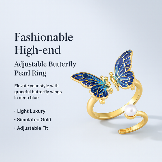 Fashionable High-end Adjustable Butterfly Pearl Ring